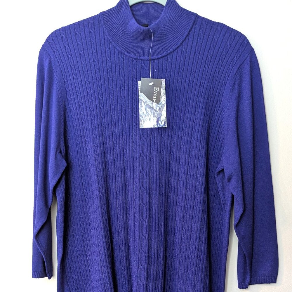 NWT Evan-Picone Women's Royal Purple Mock Neck Cable Knit Sweater. Size 1X